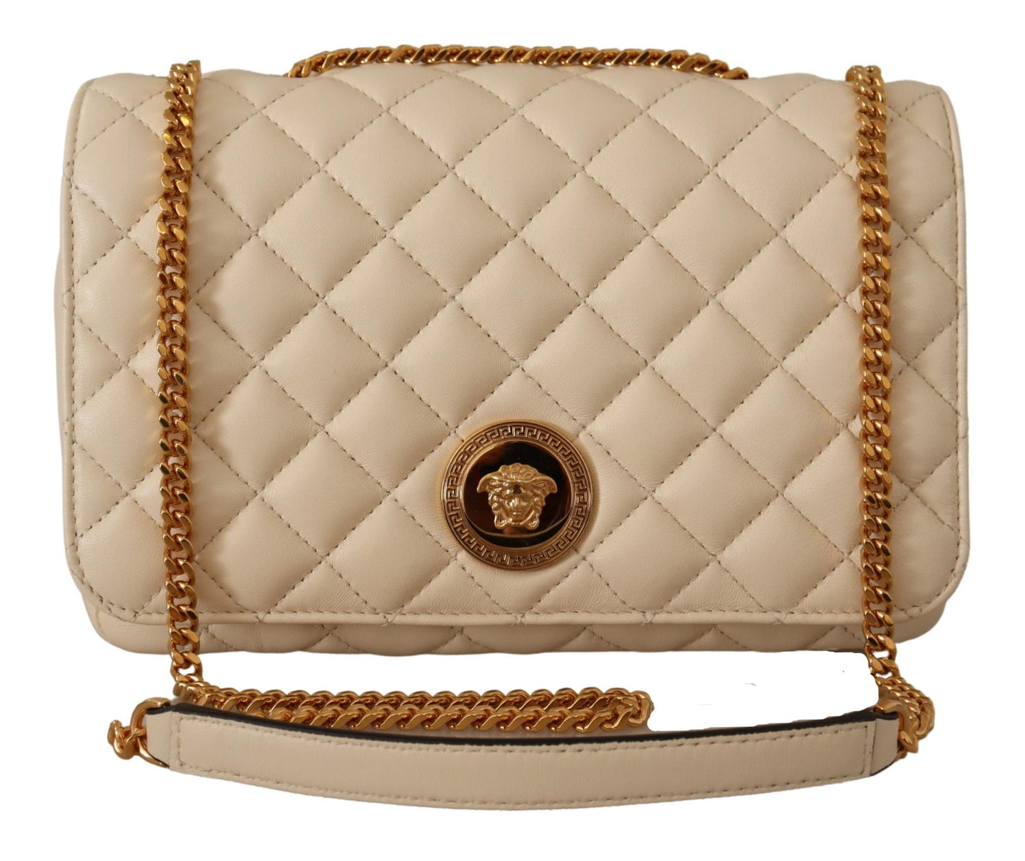 Versace Elegant White Nappa Leather Shoulder Bag - Walk-In Closet