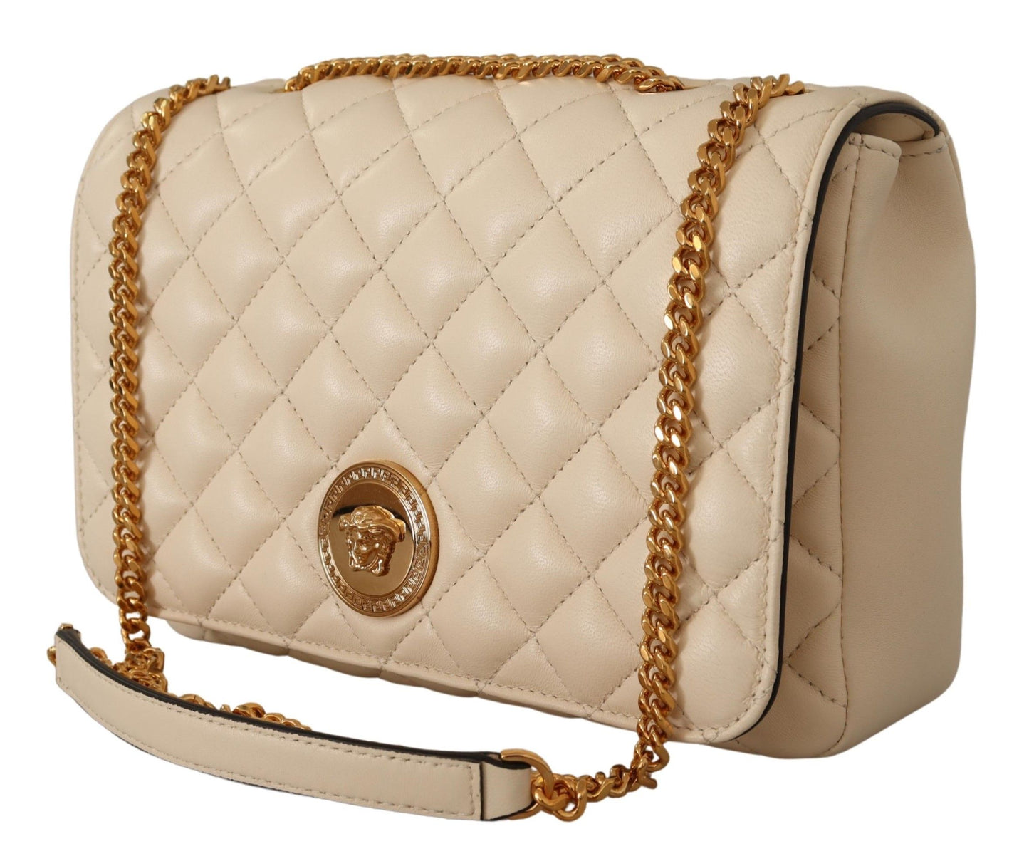 Versace Elegant White Nappa Leather Shoulder Bag - Walk-In Closet