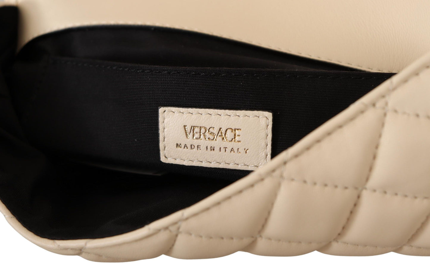 Versace Elegant White Nappa Leather Shoulder Bag - Walk-In Closet