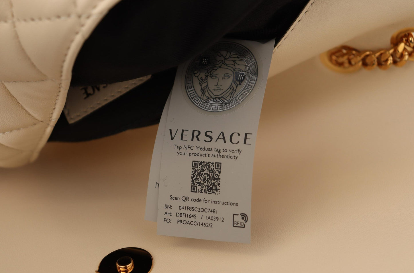 Versace Elegant White Nappa Leather Shoulder Bag - Walk-In Closet