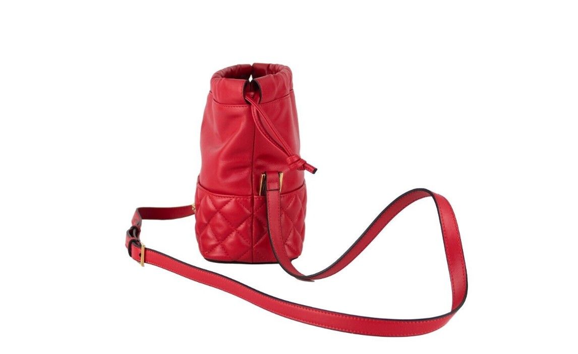 Versace Red Quilted Leather Drawstring Shoulder Bag Bucket Crossbody Handbag - Walk-In Closet