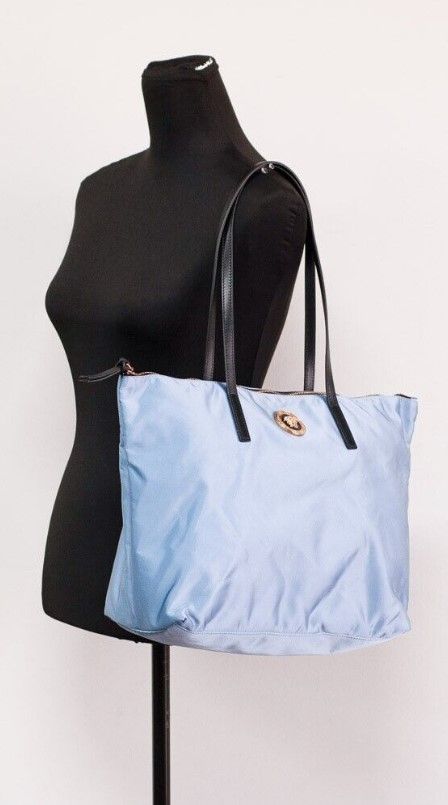Versace Portuna Medusa Medium Cornflower Blue Nylon Leather Tote Bag Purse - Walk-In Closet