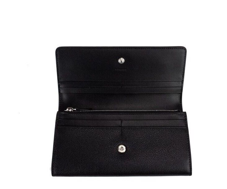 Burberry Porter Black Grained Leather Branded Logo Embossed Clutch Flap Wallet - Walk-In Closet