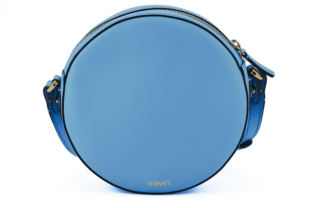 Versace Chic Blue Leather Round Shoulder Bag - Walk-In Closet