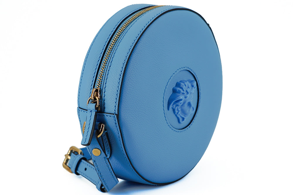 Versace Chic Blue Leather Round Shoulder Bag - Walk-In Closet