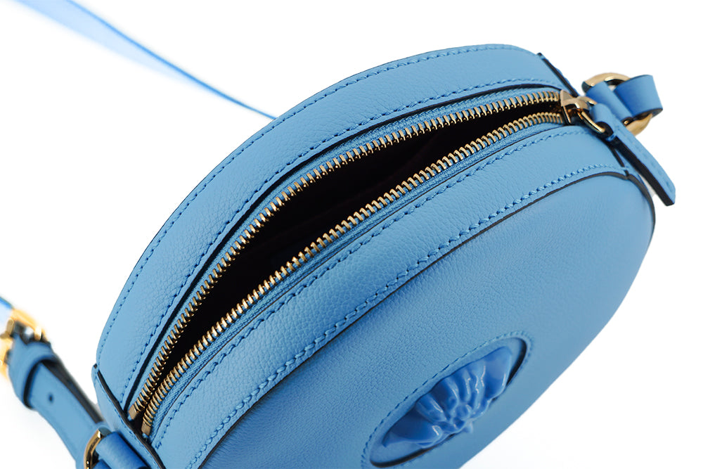 Versace Chic Blue Leather Round Shoulder Bag - Walk-In Closet