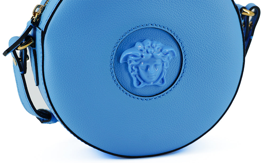 Versace Chic Blue Leather Round Shoulder Bag - Walk-In Closet
