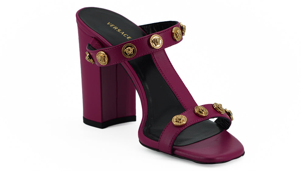 Versace Elegant Purple Calf Leather High Sandals - Walk-In Closet