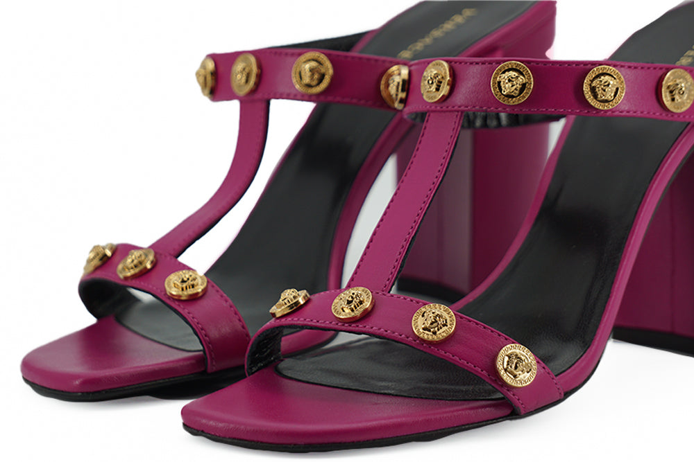 Versace Elegant Purple Calf Leather High Sandals - Walk-In Closet