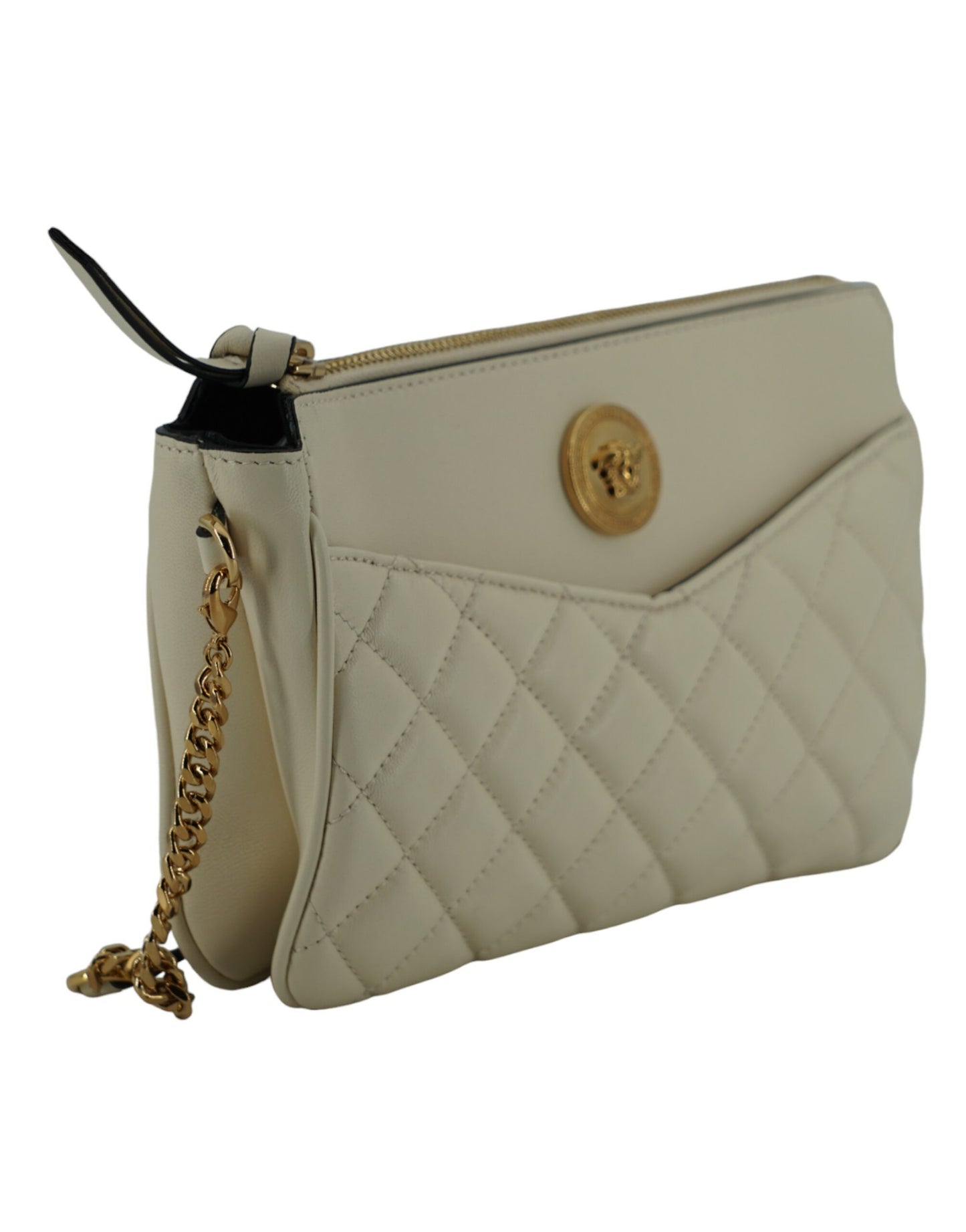 Versace Elegant White Lamb Leather Crossbody Pouch - Walk-In Closet
