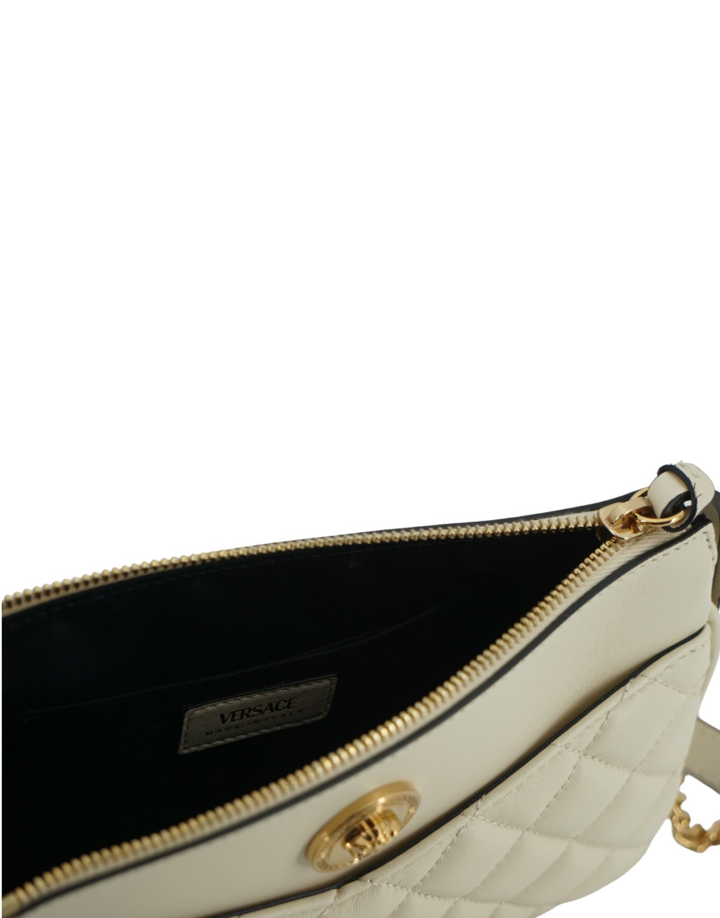 Versace Elegant White Lamb Leather Crossbody Pouch - Walk-In Closet