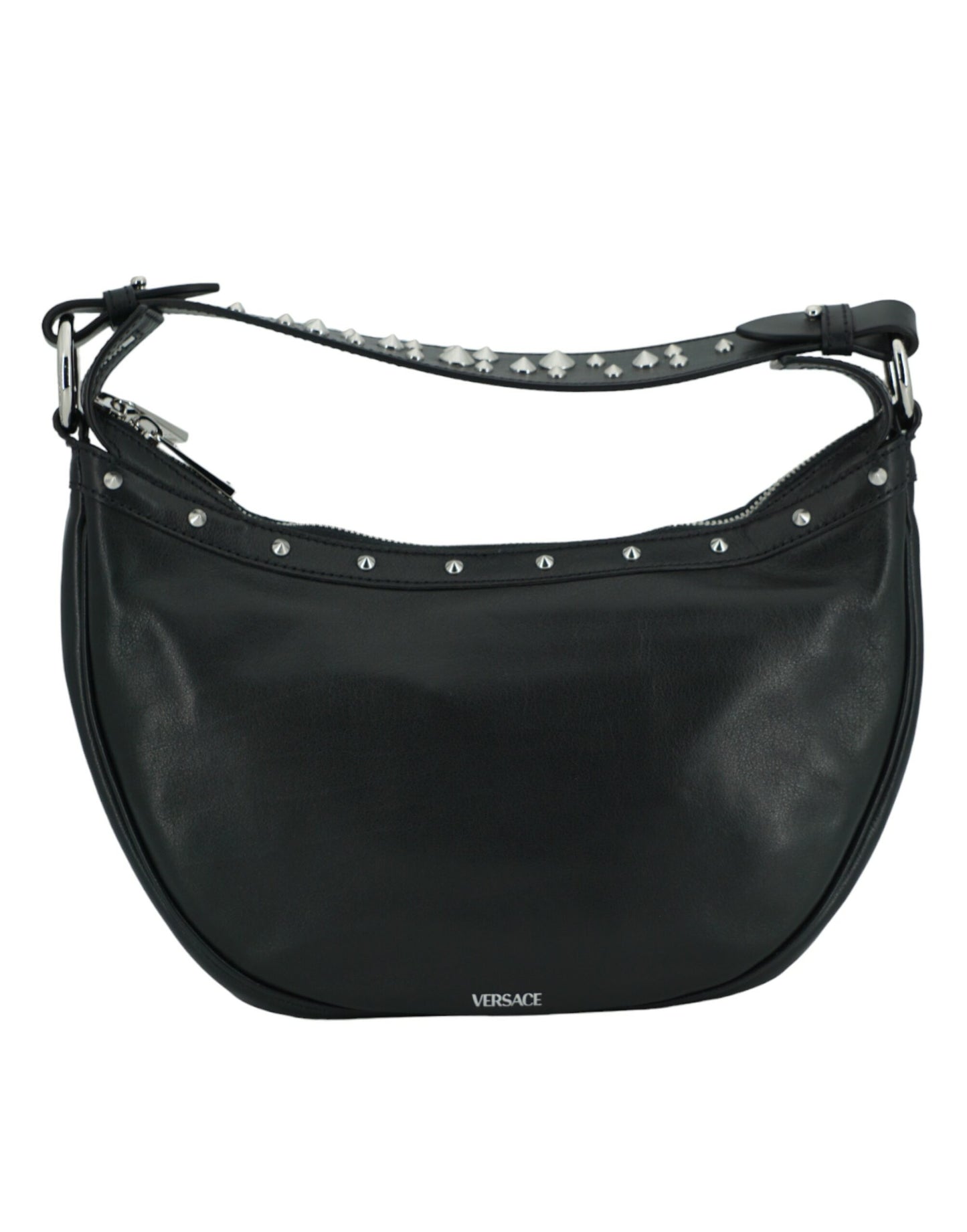 Versace Elegant Black Leather Hobo Shoulder Bag - Walk-In Closet