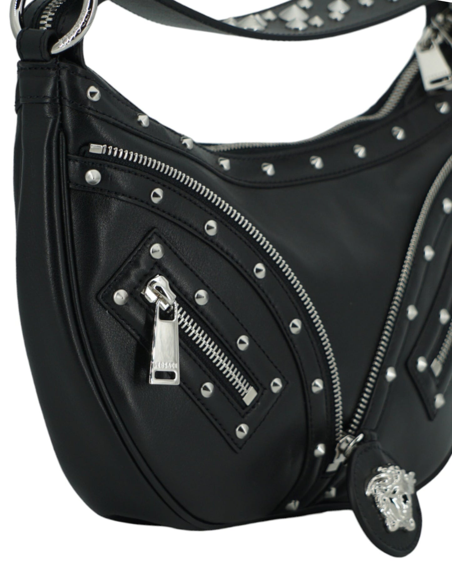 Versace Elegant Black Leather Hobo Shoulder Bag - Walk-In Closet