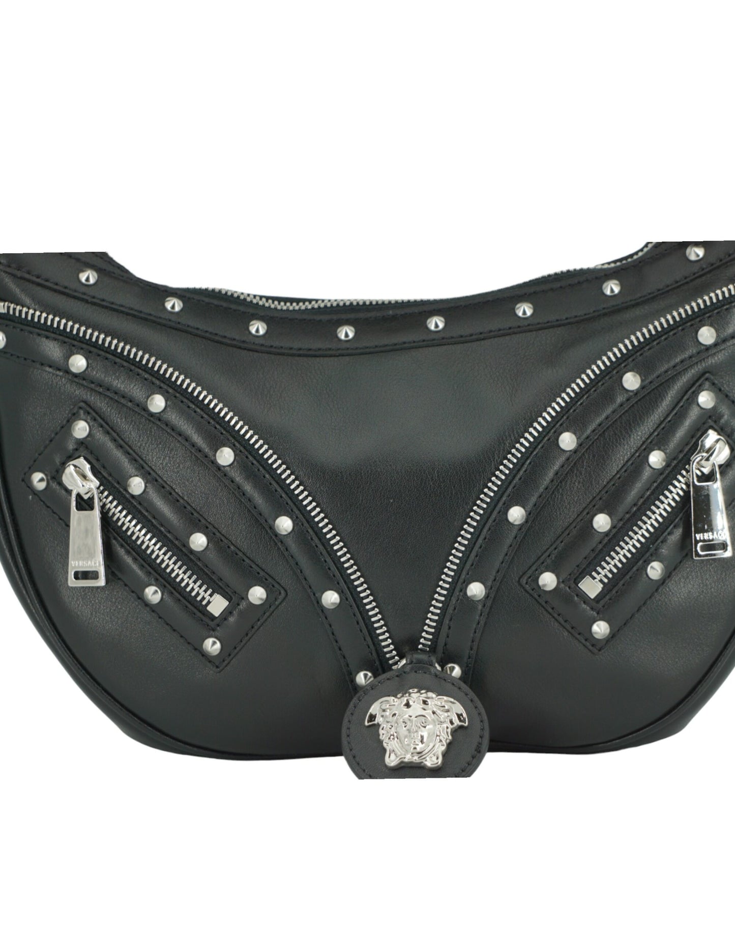 Versace Elegant Black Leather Hobo Shoulder Bag - Walk-In Closet
