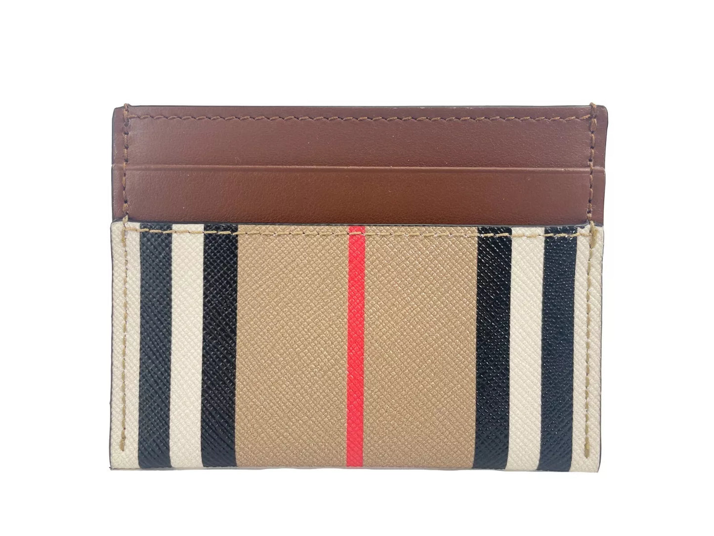 Burberry Sandon Tan Canvas Check Printed Leather Slim Card Case Wallet - Walk-In Closet