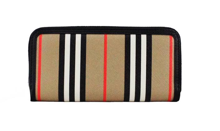 Burberry Ellerby Black Leather Icon Stripe Canvas Zip Around Continental Wallet - Walk-In Closet