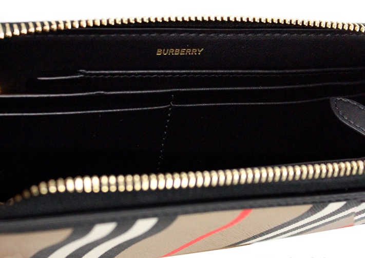 Burberry Ellerby Black Leather Icon Stripe Canvas Zip Around Continental Wallet - Walk-In Closet