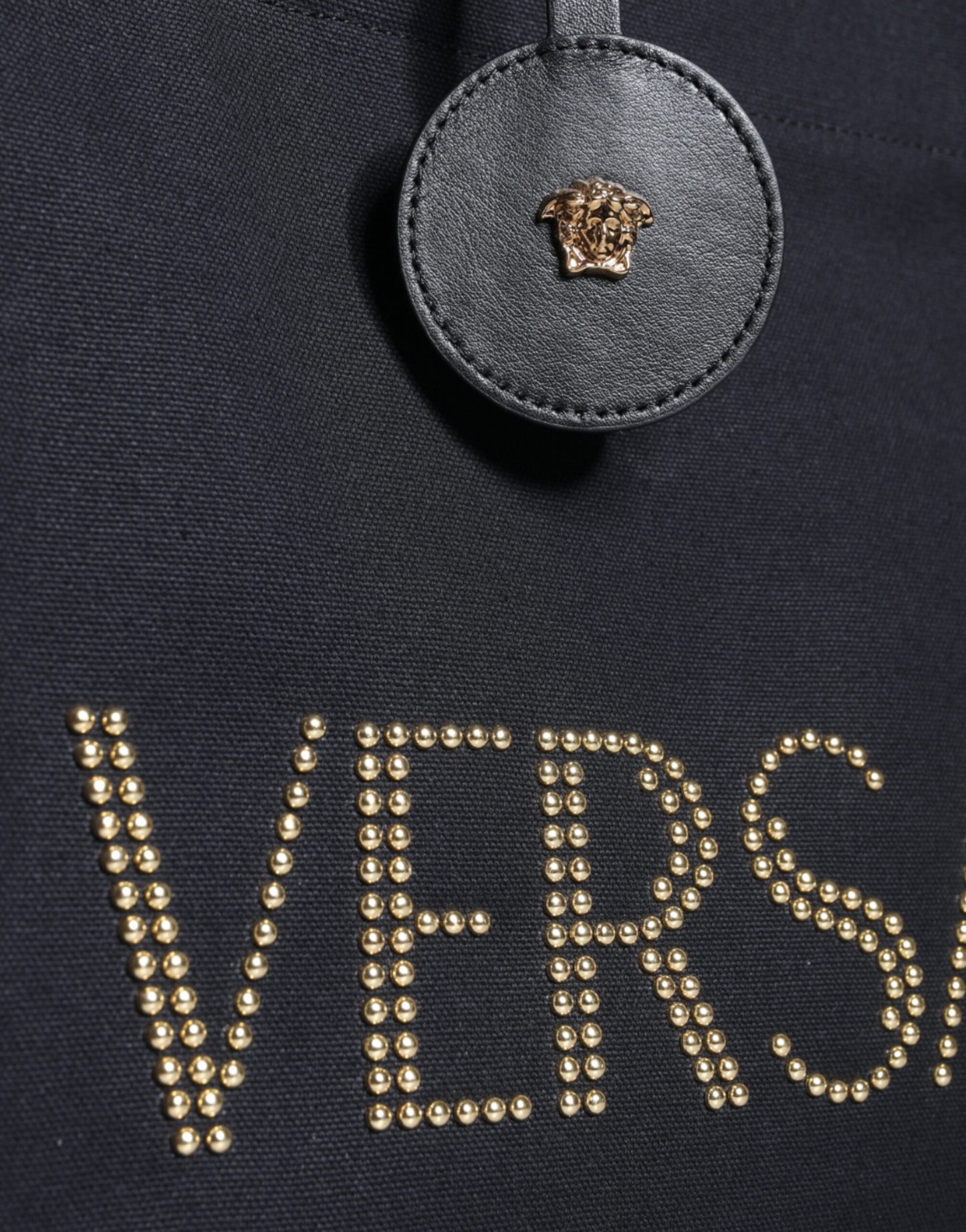 Versace Black Top Handle Canvas Leather Logo Crossbody Tote Bag - Walk-In Closet