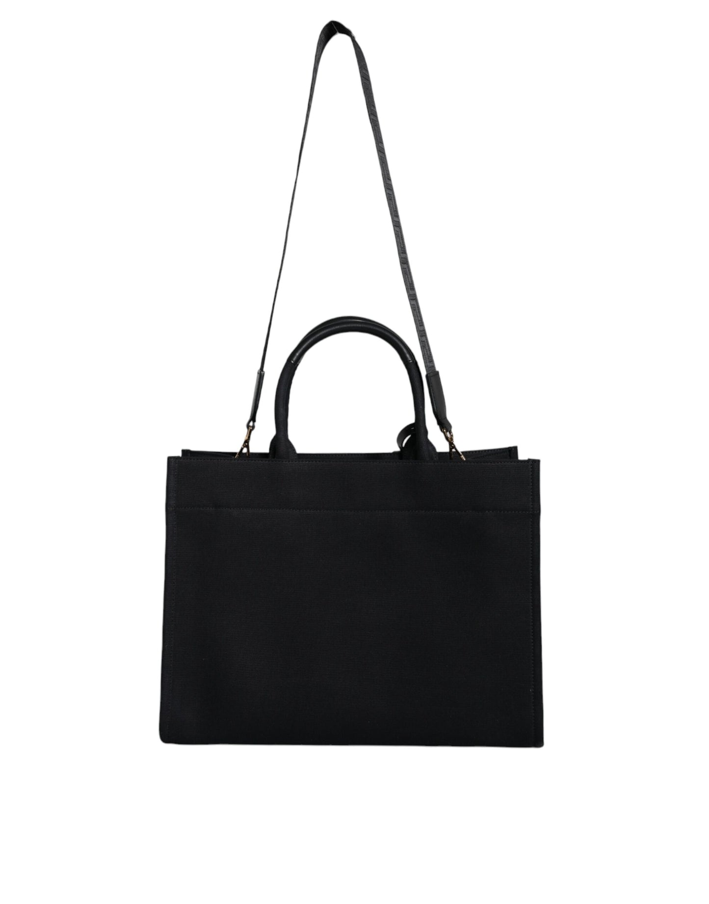 Versace Black Top Handle Canvas Leather Logo Crossbody Tote Bag - Walk-In Closet