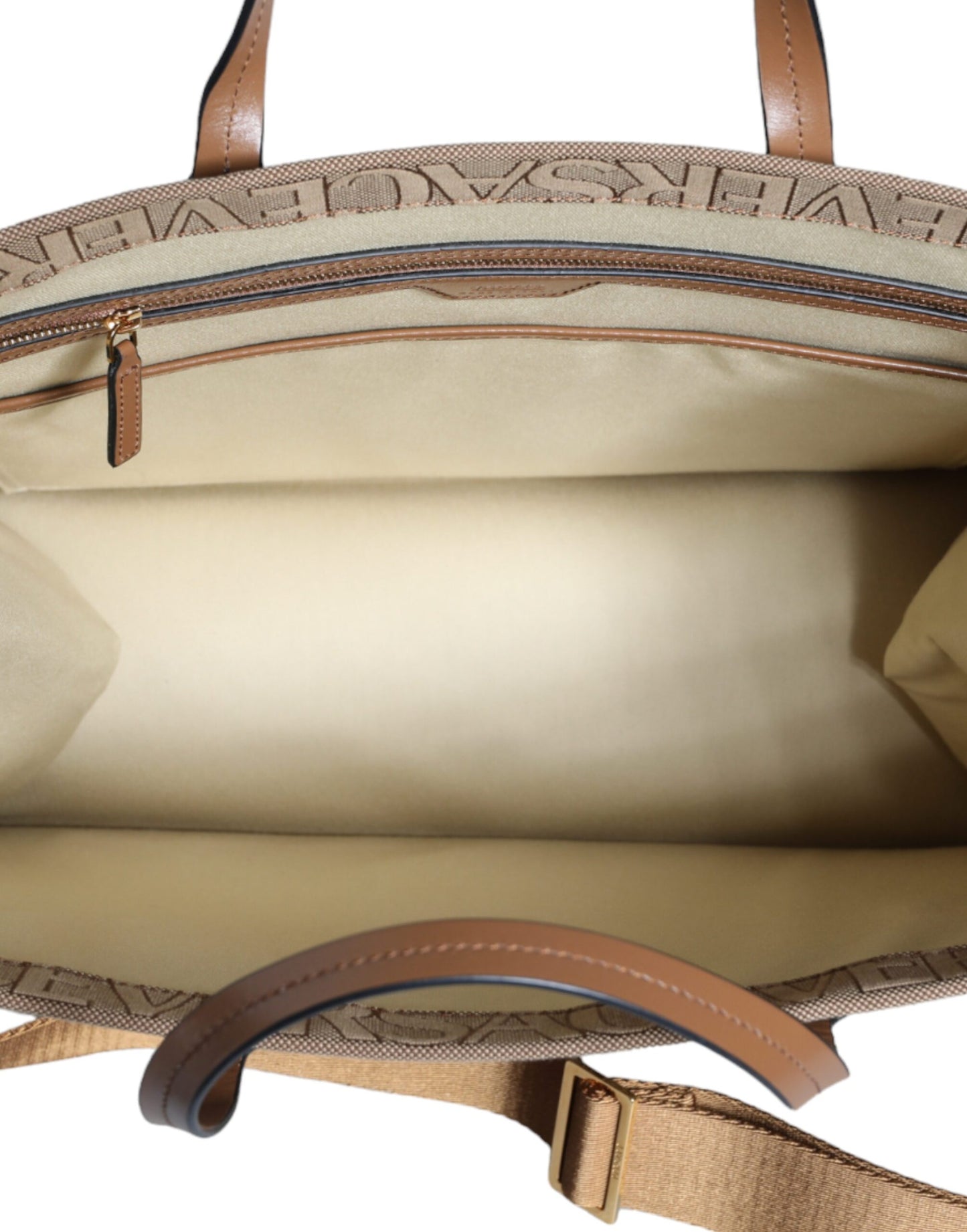 Versace Brown Top Handle Jacquard Leather Logo Crossbody Tote Bag - Walk-In Closet