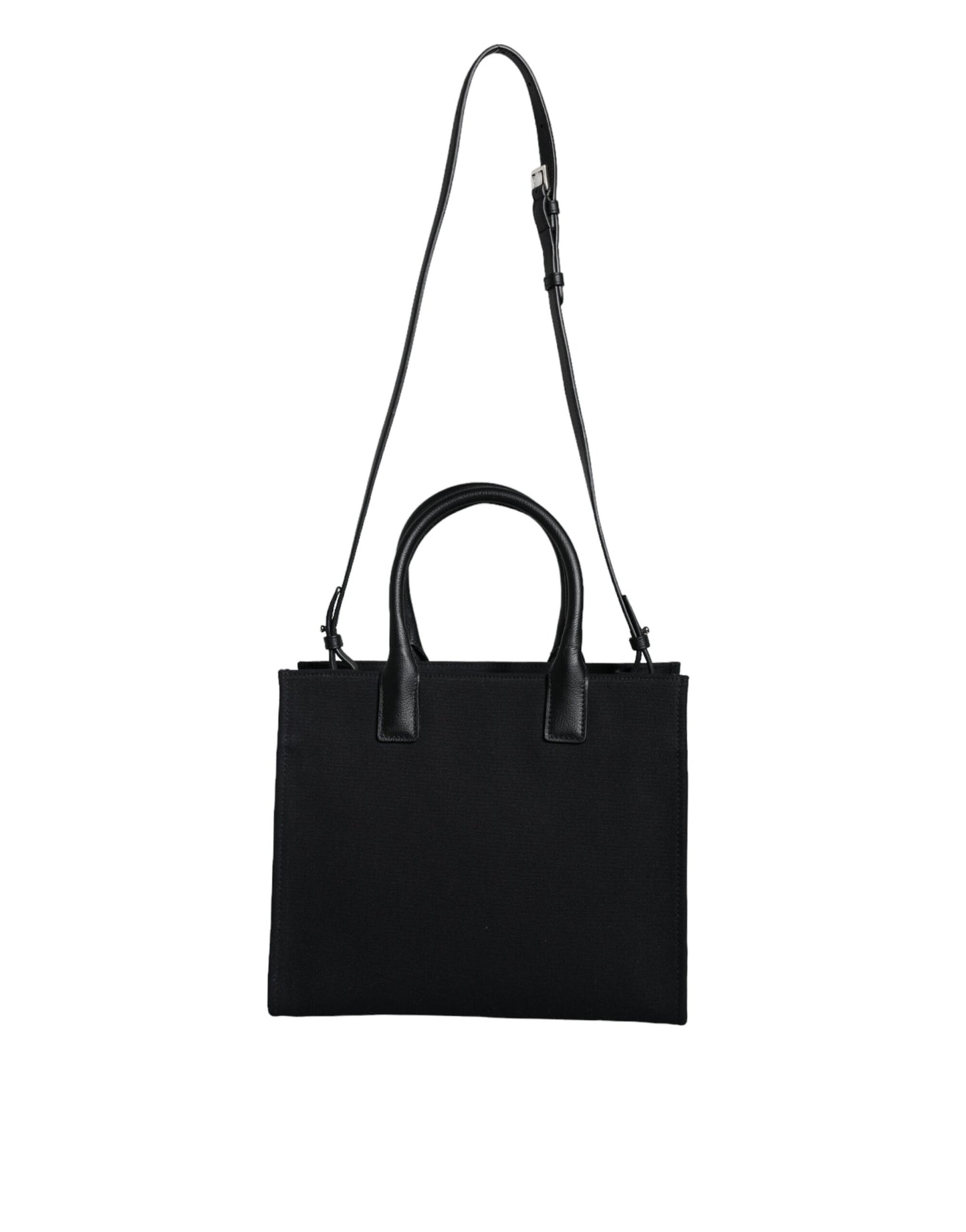 Versace Black Top Handle Canvas Leather Logo Crossbody Tote Bag - Walk-In Closet