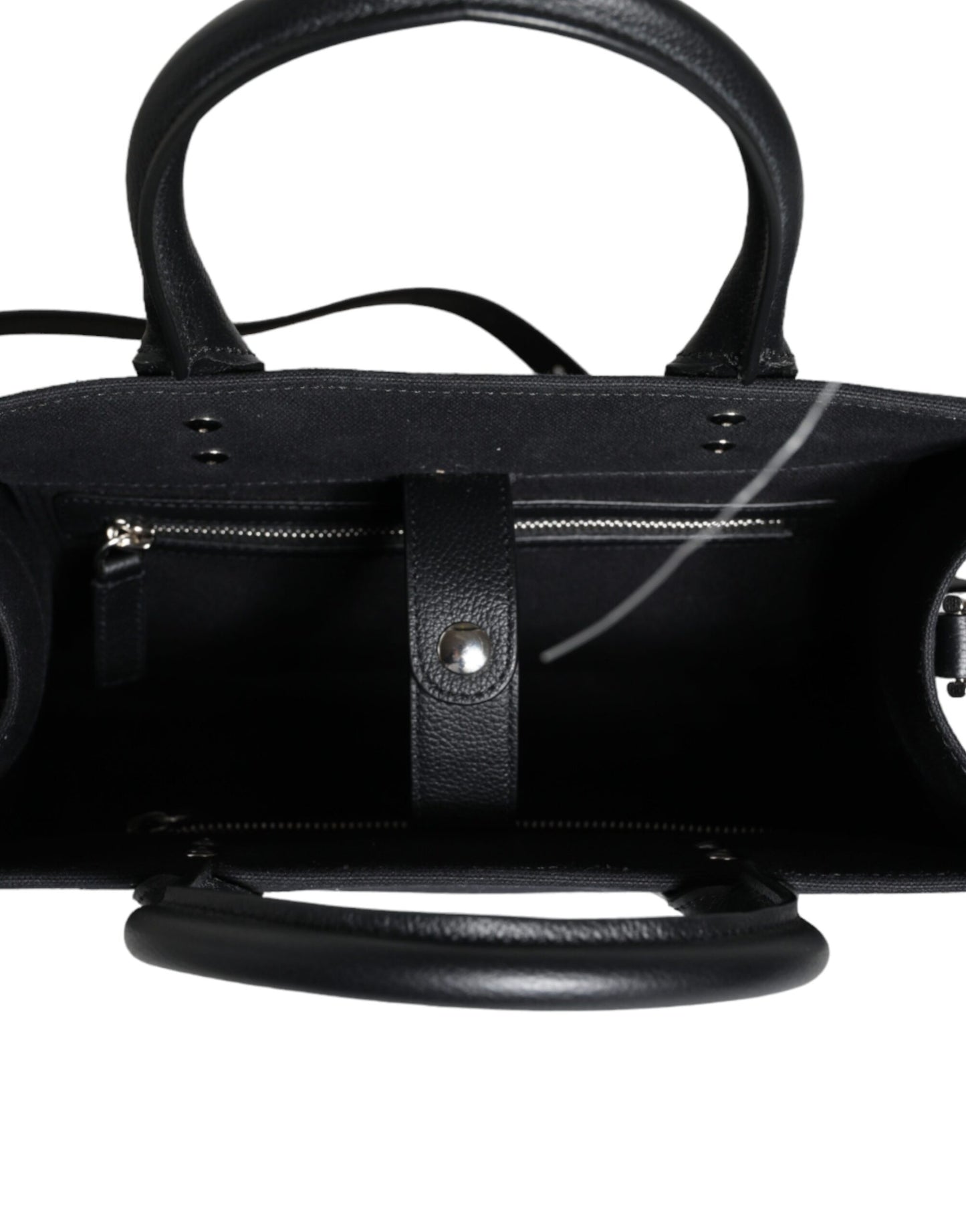 Versace Black Top Handle Canvas Leather Logo Crossbody Tote Bag - Walk-In Closet