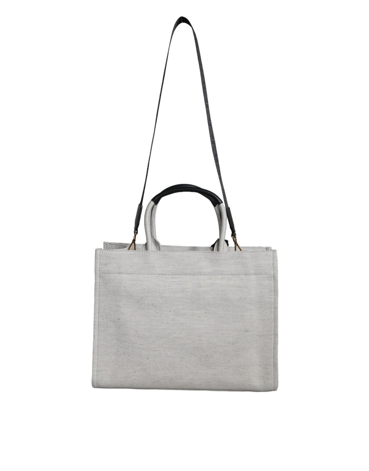 Versace White Top Handle Canvas Leather Logo Crossbody Tote Bag - Walk-In Closet