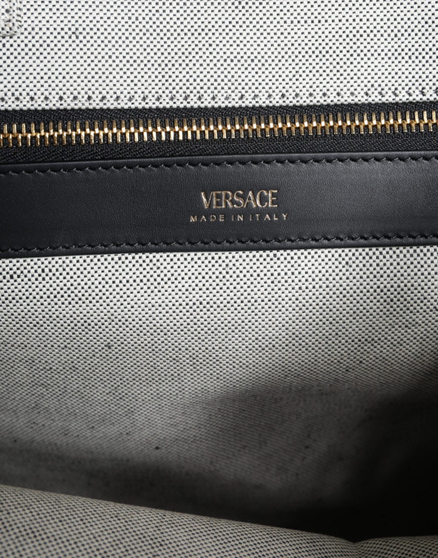 Versace White Top Handle Canvas Leather Logo Crossbody Tote Bag - Walk-In Closet
