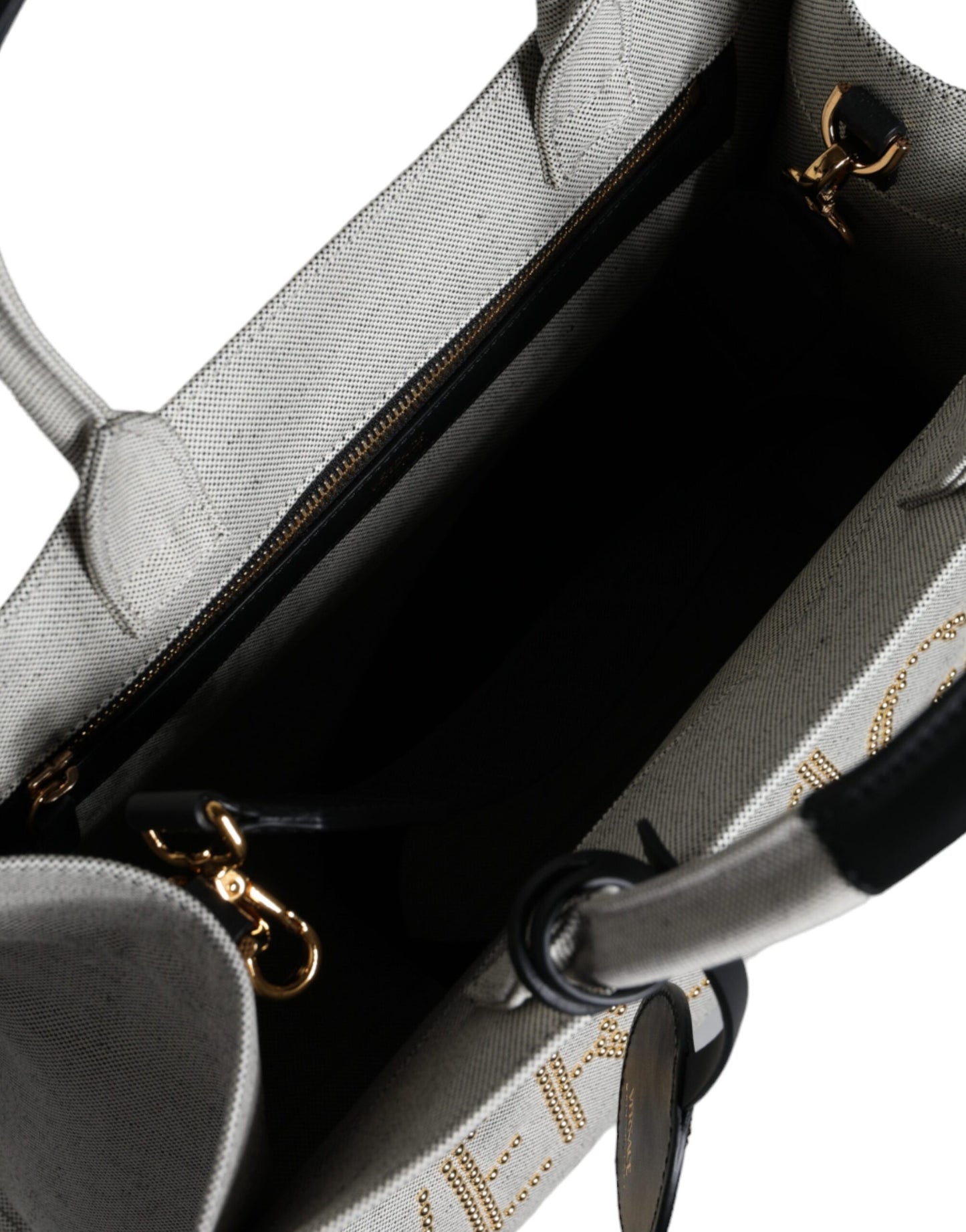 Versace White Top Handle Canvas Leather Logo Crossbody Tote Bag - Walk-In Closet
