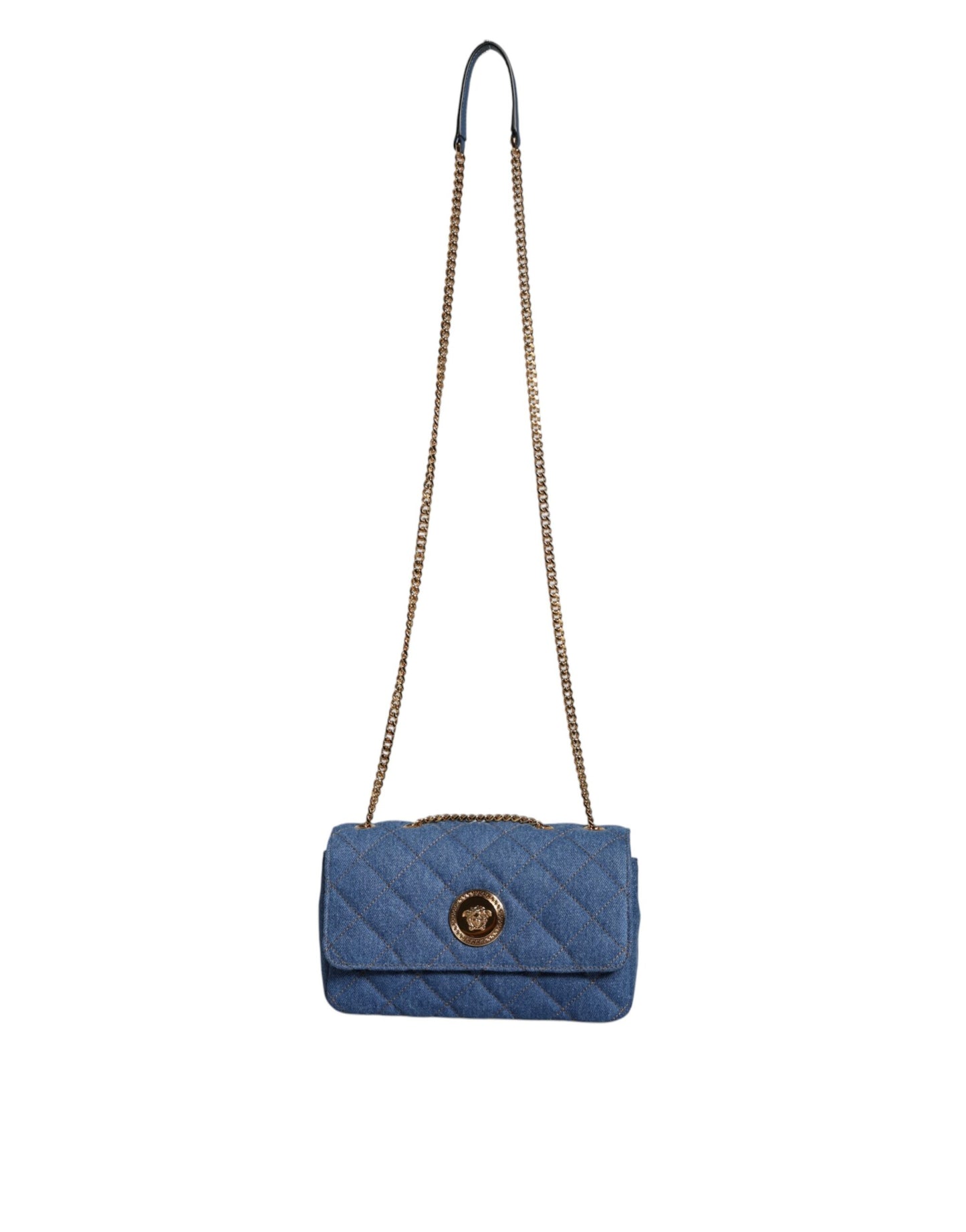 Versace Blue Quilted Denim Leather Crossbody Shoulder Bag - Walk-In Closet