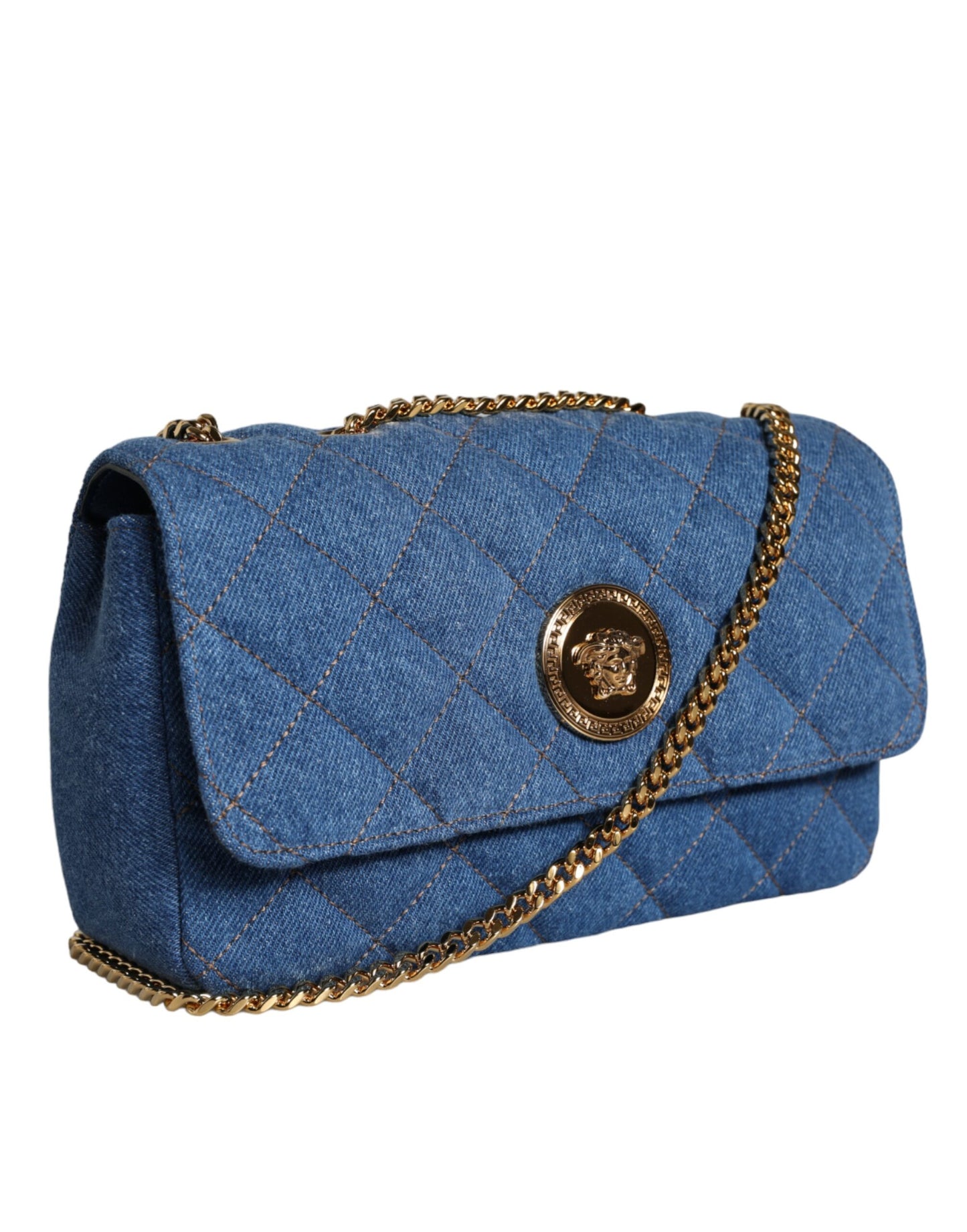Versace Blue Quilted Denim Leather Crossbody Shoulder Bag - Walk-In Closet