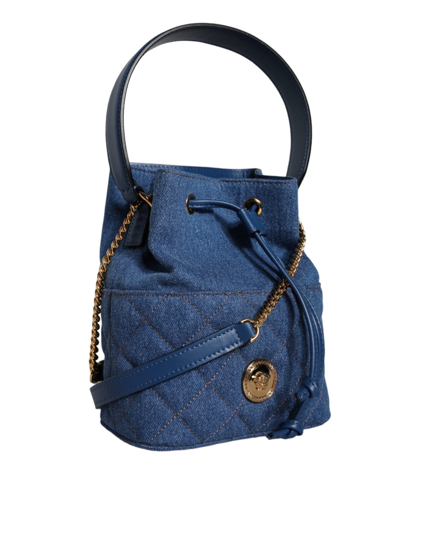 Versace Blue Quilted Denim Leather Crossbody Shoulder Bag - Walk-In Closet