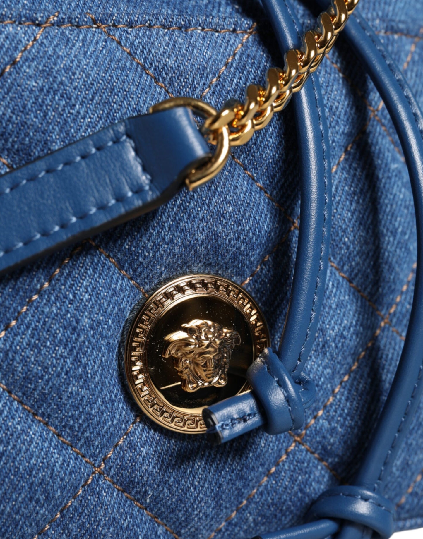 Versace Blue Quilted Denim Leather Crossbody Shoulder Bag - Walk-In Closet