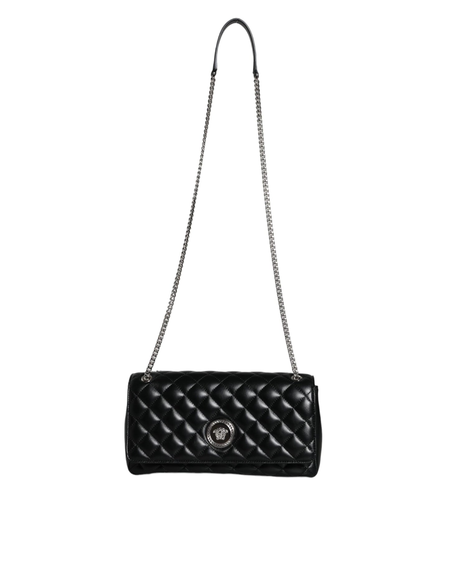 Versace Black Quilted Lambskin Leather Crossbody Shoulder Bag - Walk-In Closet