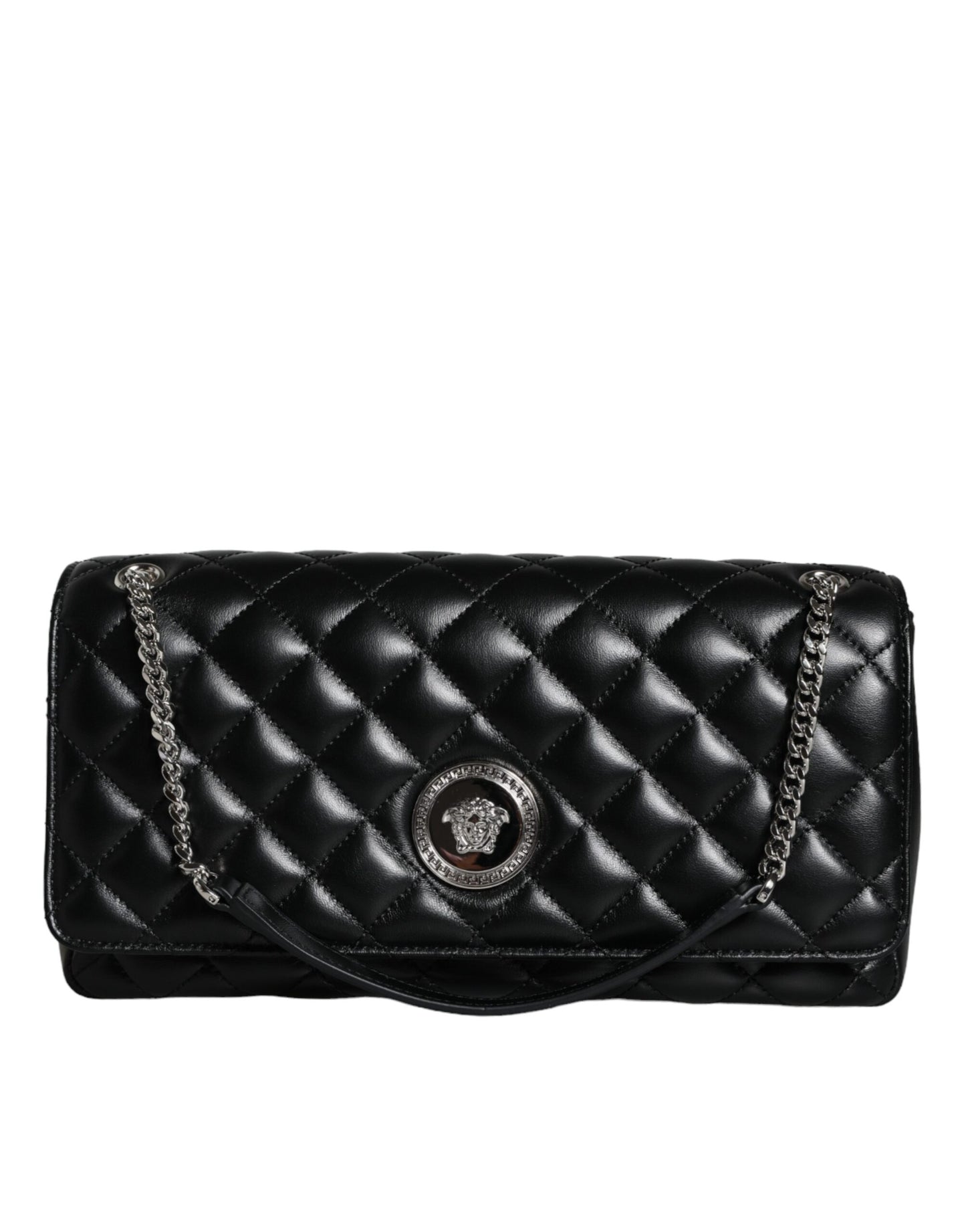 Versace Black Quilted Lambskin Leather Crossbody Shoulder Bag - Walk-In Closet
