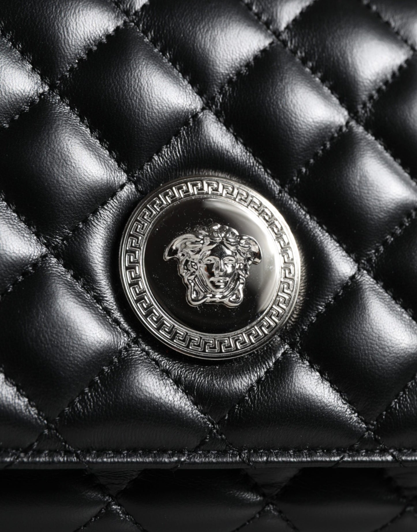 Versace Black Quilted Lambskin Leather Crossbody Shoulder Bag - Walk-In Closet