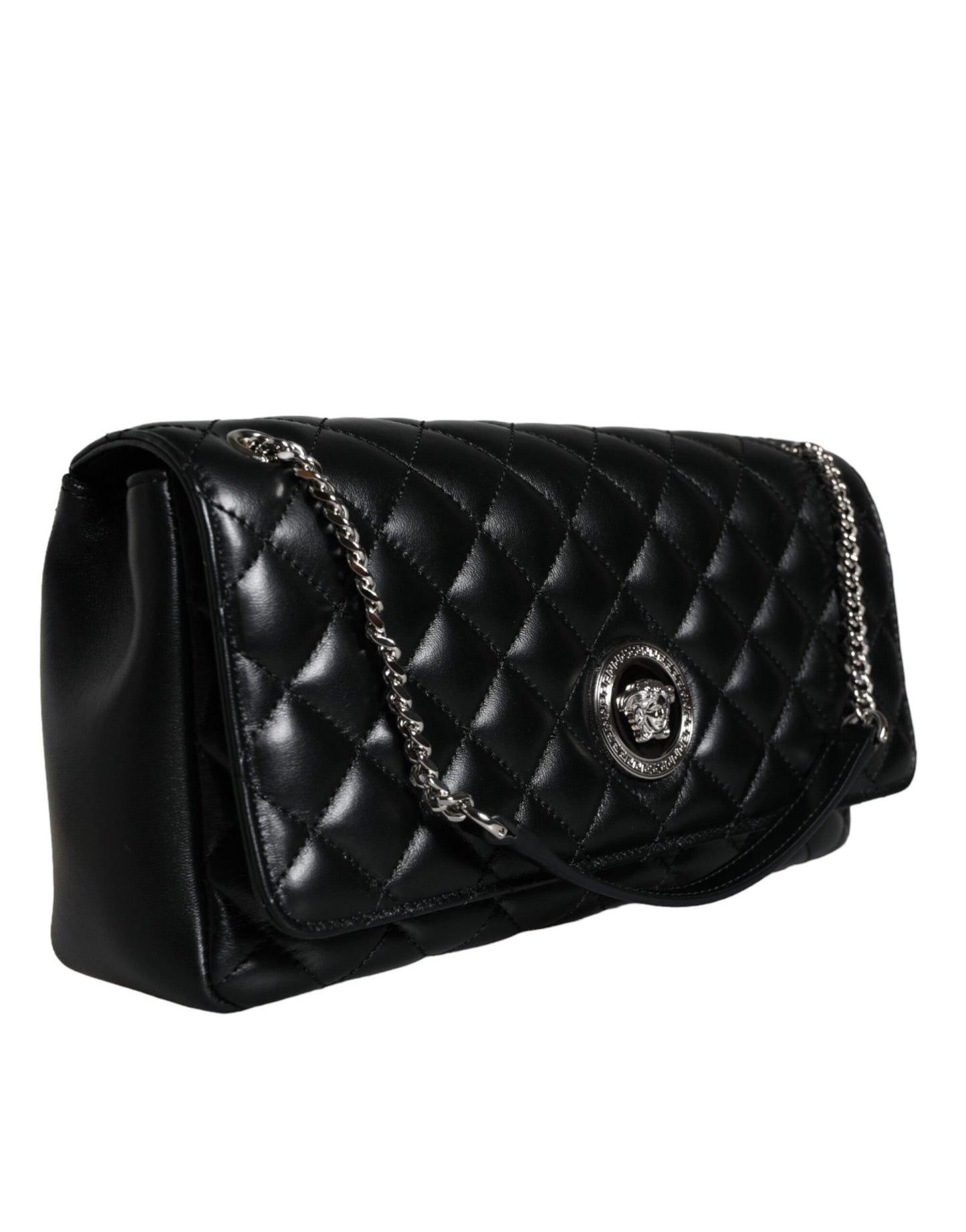 Versace Black Quilted Lambskin Leather Crossbody Shoulder Bag - Walk-In Closet