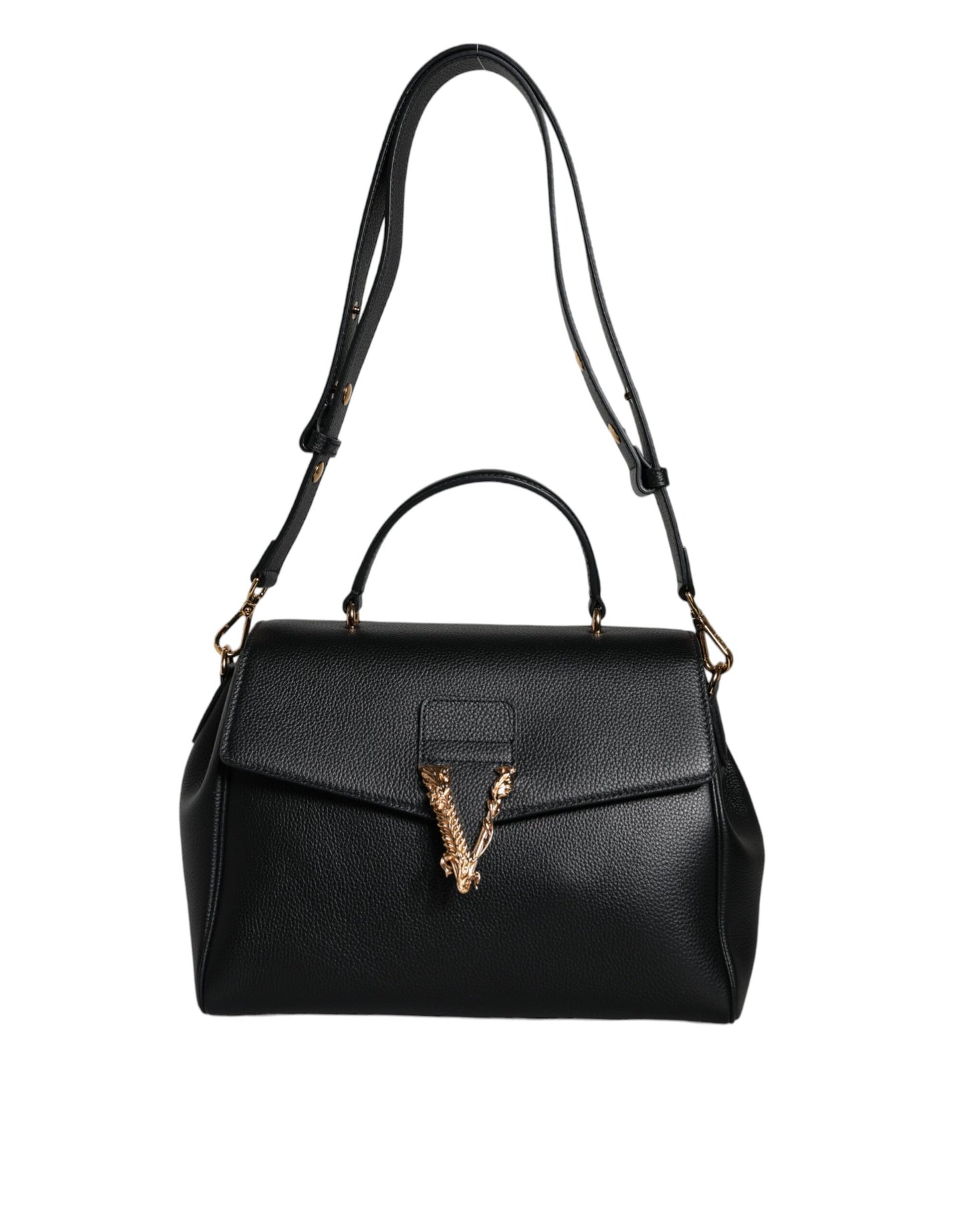 Versace Black Top Handle Grainy Calfskin Leather Crossbody Bag - Walk-In Closet