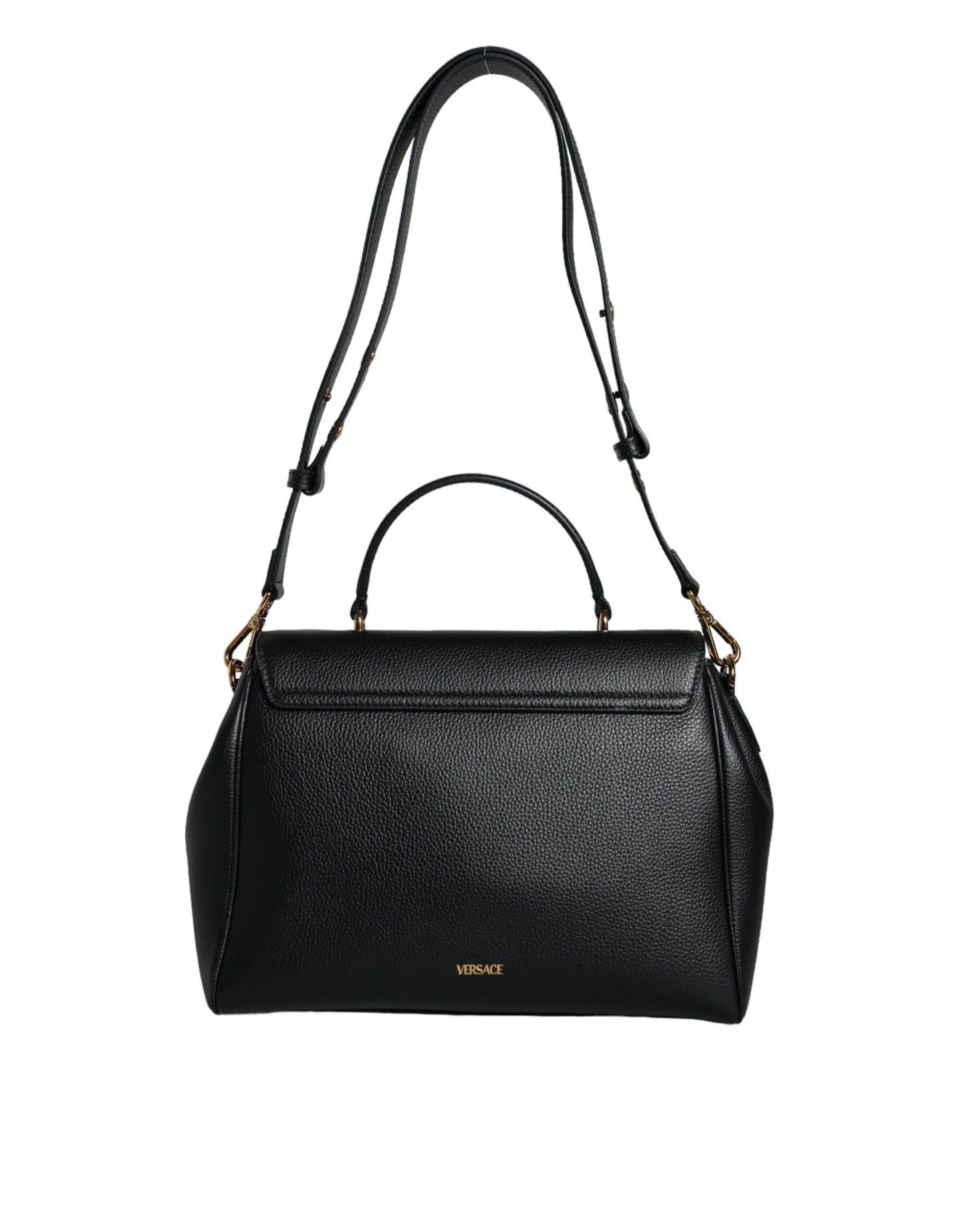 Versace Black Top Handle Grainy Calfskin Leather Crossbody Bag - Walk-In Closet