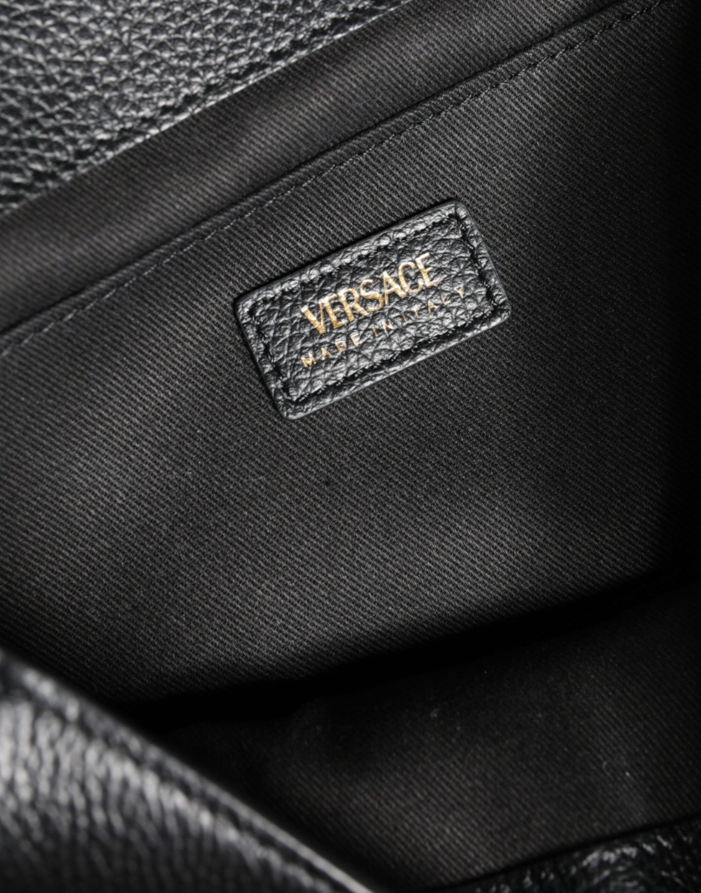 Versace Black Top Handle Grainy Calfskin Leather Crossbody Bag - Walk-In Closet