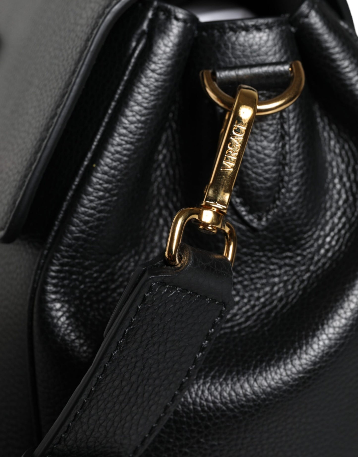 Versace Black Top Handle Grainy Calfskin Leather Crossbody Bag - Walk-In Closet