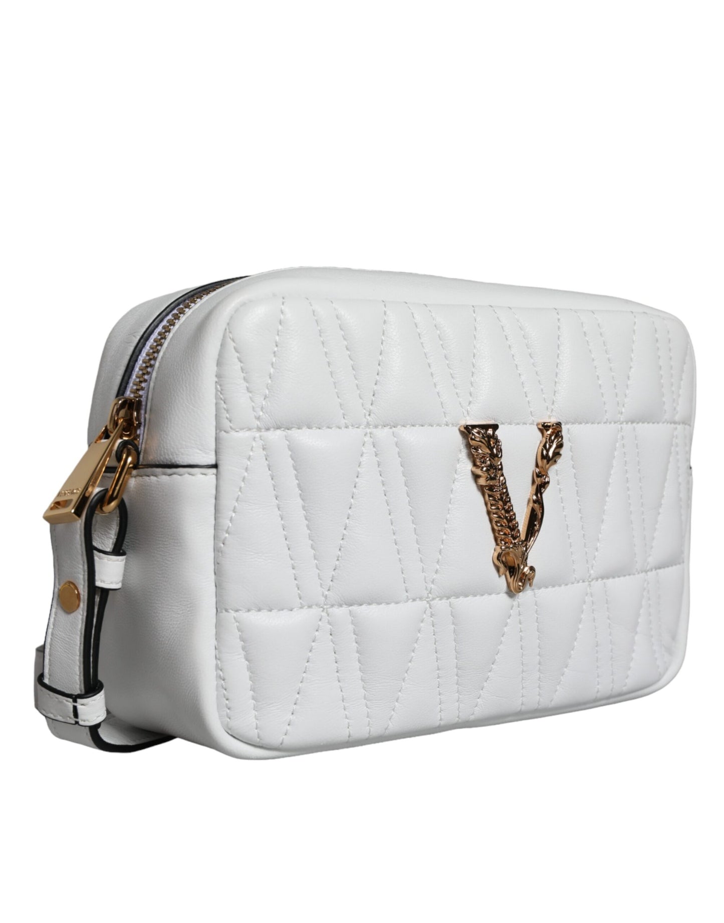 Versace White Quilted Nappa Leather Crossbody Shoulder Bag - Walk-In Closet