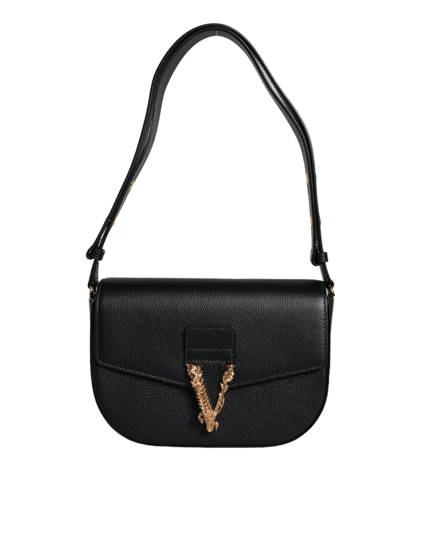 Versace Black Grainy Calf Leather Logo Crossbody Shoulder Bag - Walk-In Closet