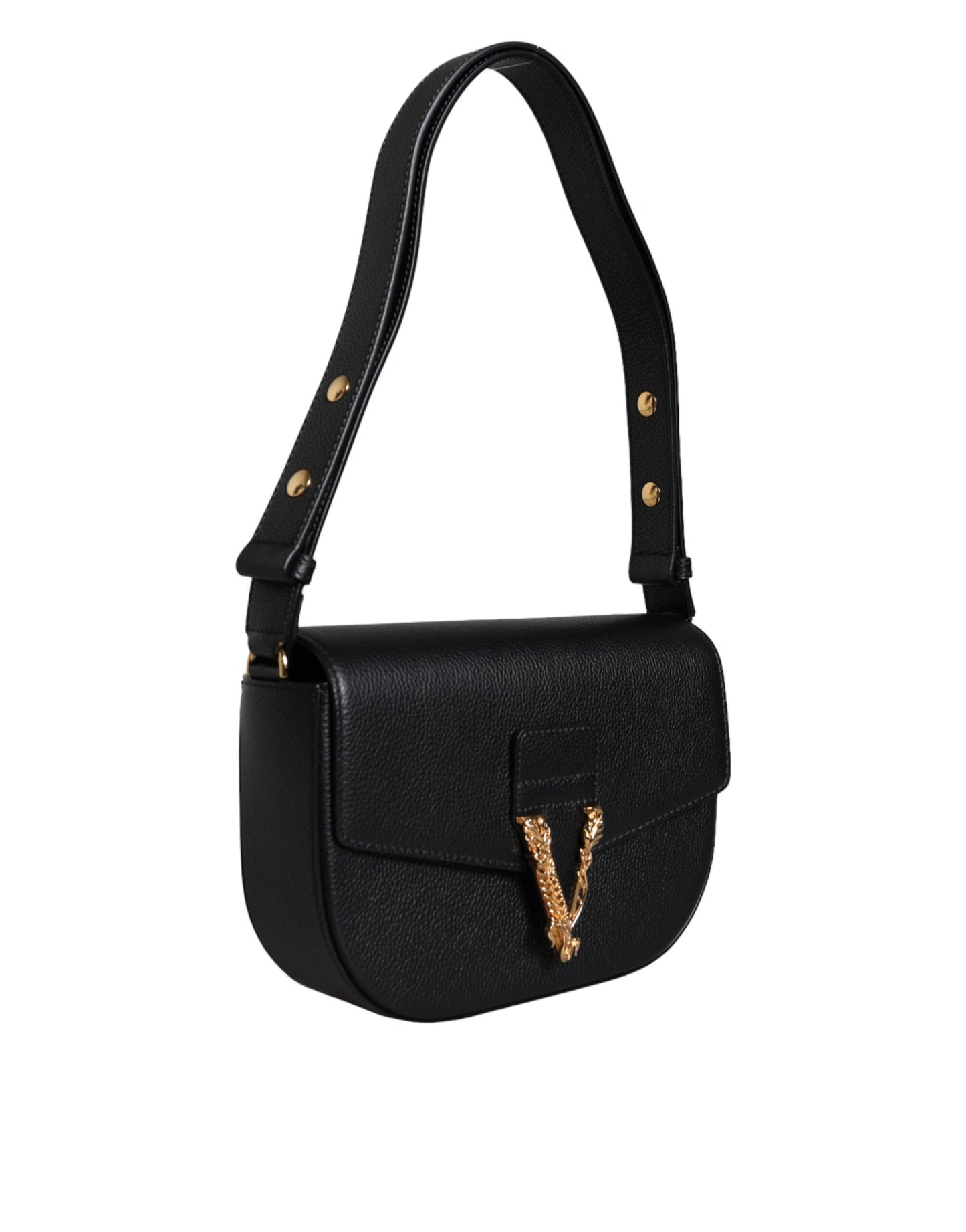 Versace Black Grainy Calf Leather Logo Crossbody Shoulder Bag - Walk-In Closet