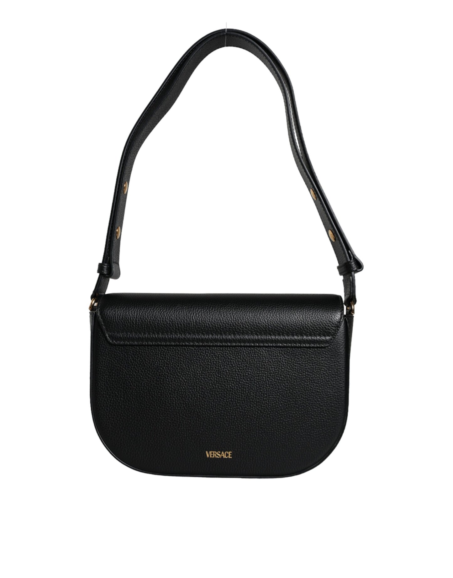 Versace Black Grainy Calf Leather Logo Crossbody Shoulder Bag - Walk-In Closet