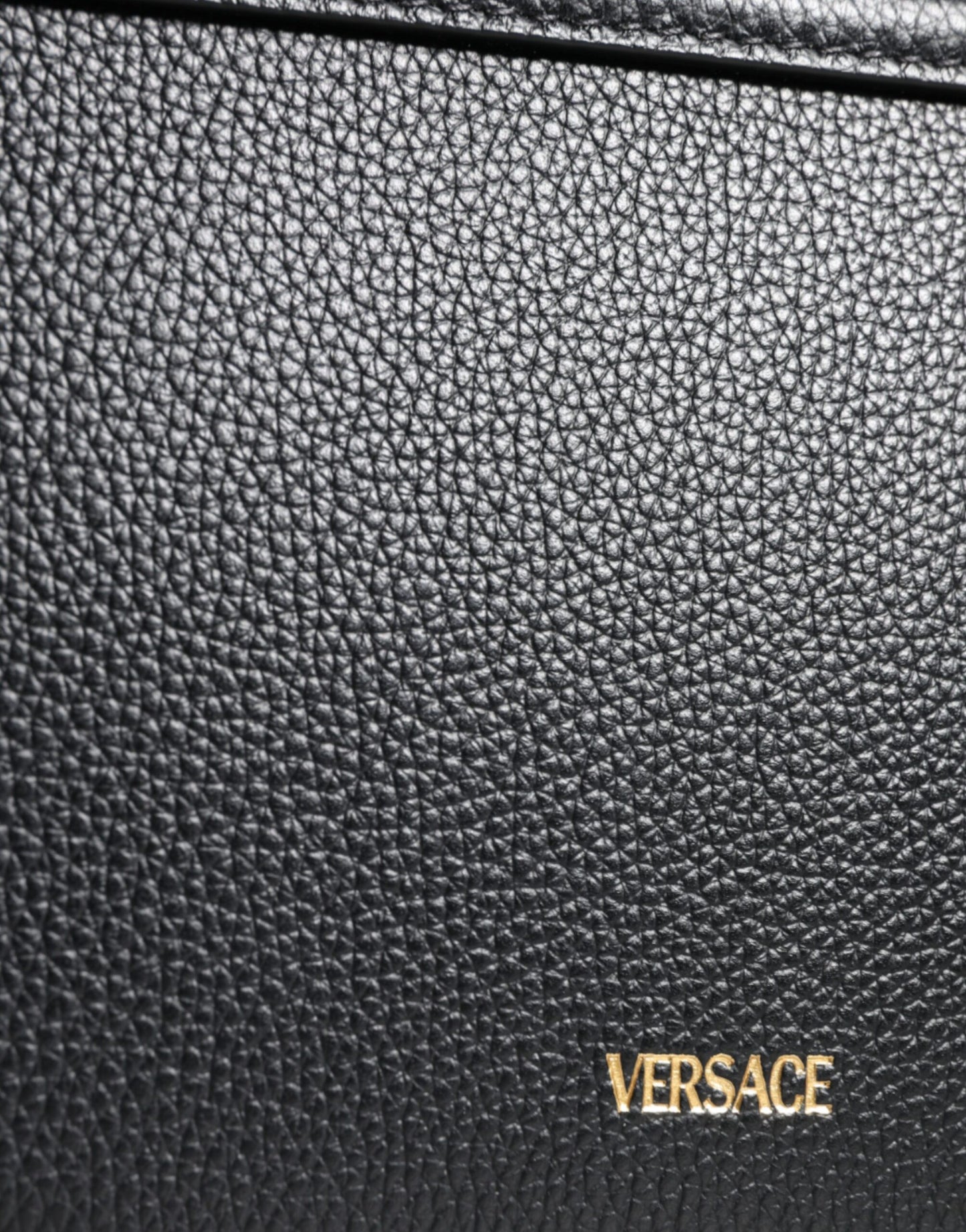 Versace Black Grainy Calf Leather Logo Crossbody Shoulder Bag - Walk-In Closet