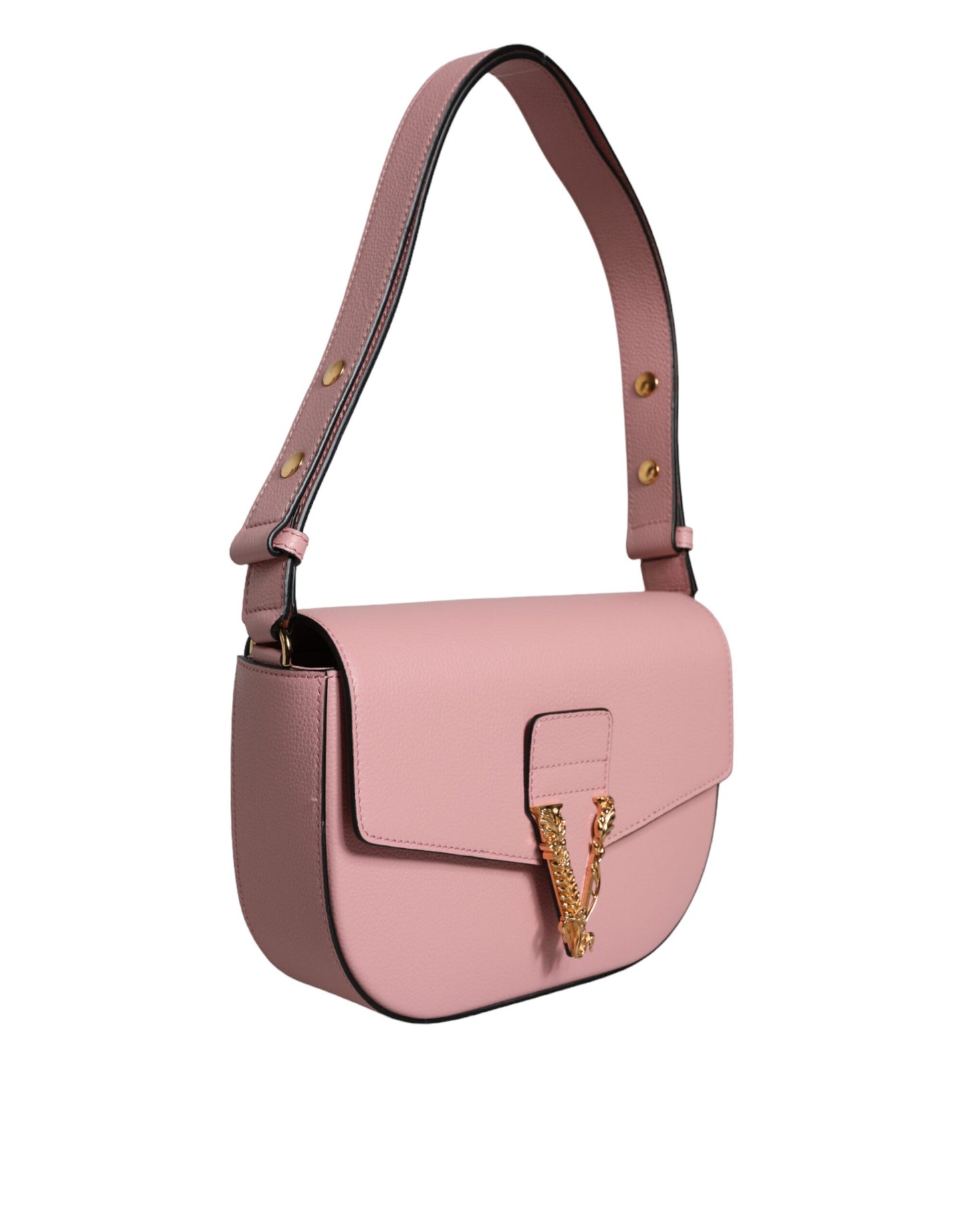 Versace Pink Grainy Calf Leather Logo Crossbody Shoulder Bag - Walk-In Closet
