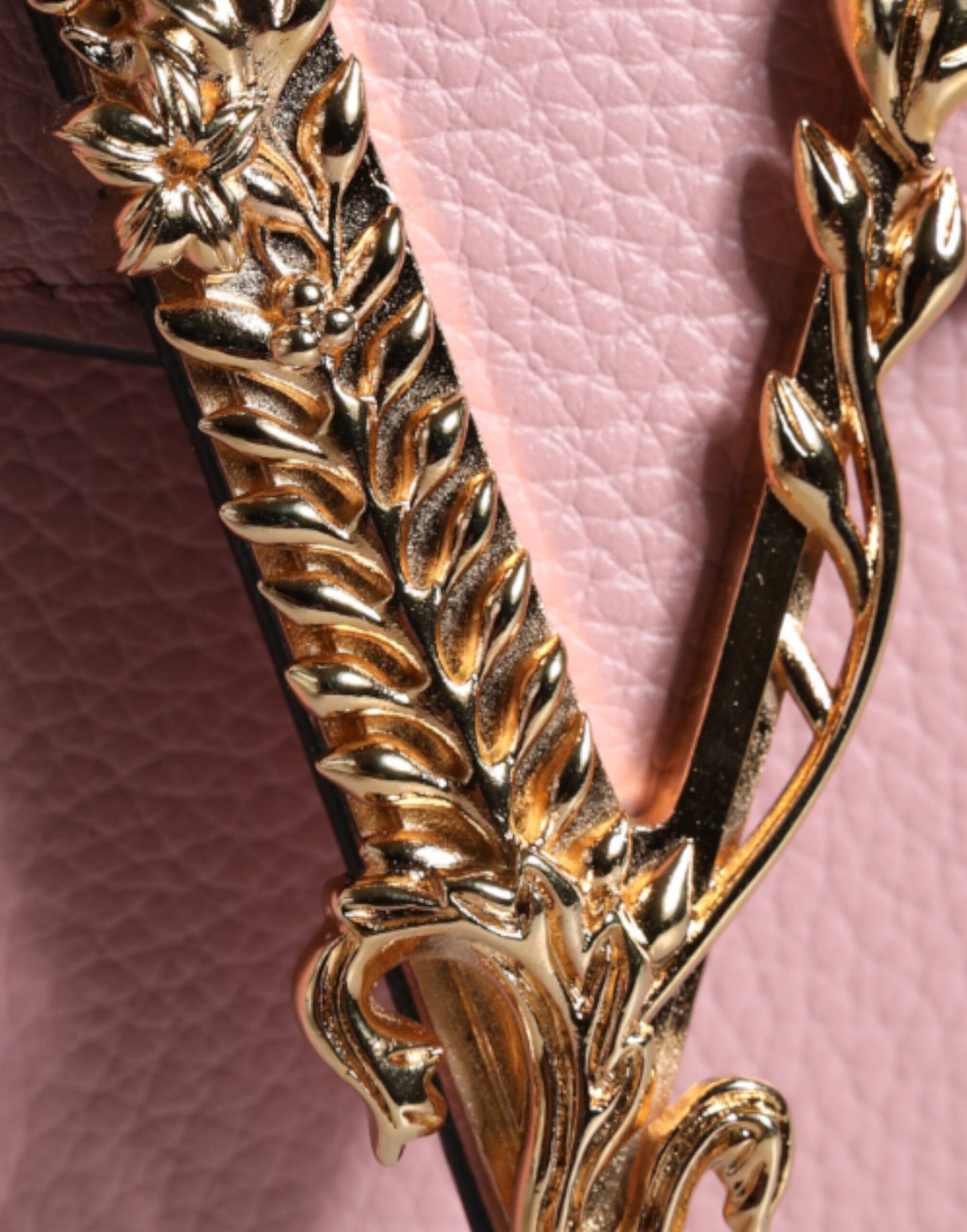 Versace Pink Grainy Calf Leather Logo Crossbody Shoulder Bag - Walk-In Closet