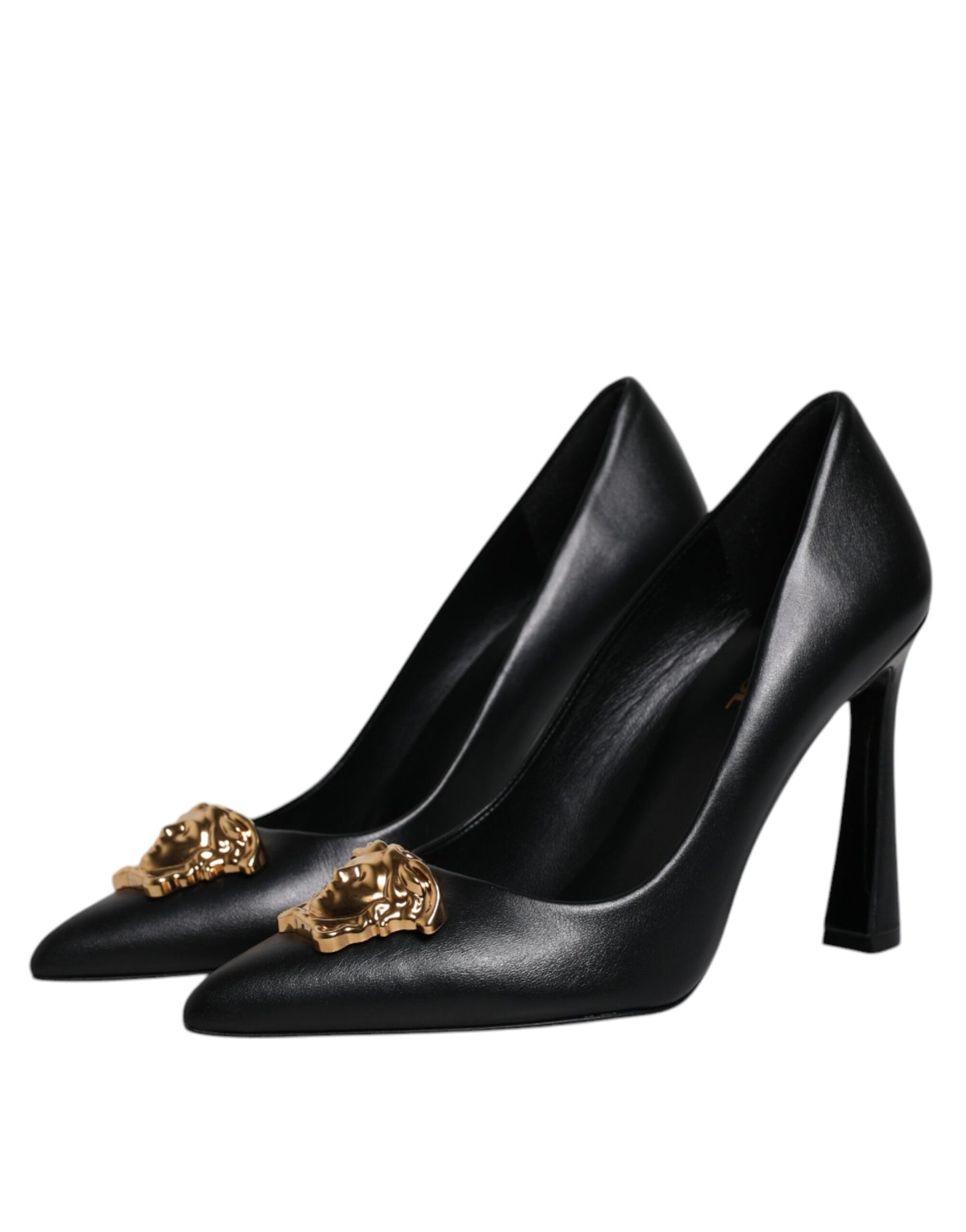 Versace Black Leather Logo Plaque High Heels Pumps Shoes - Walk-In Closet