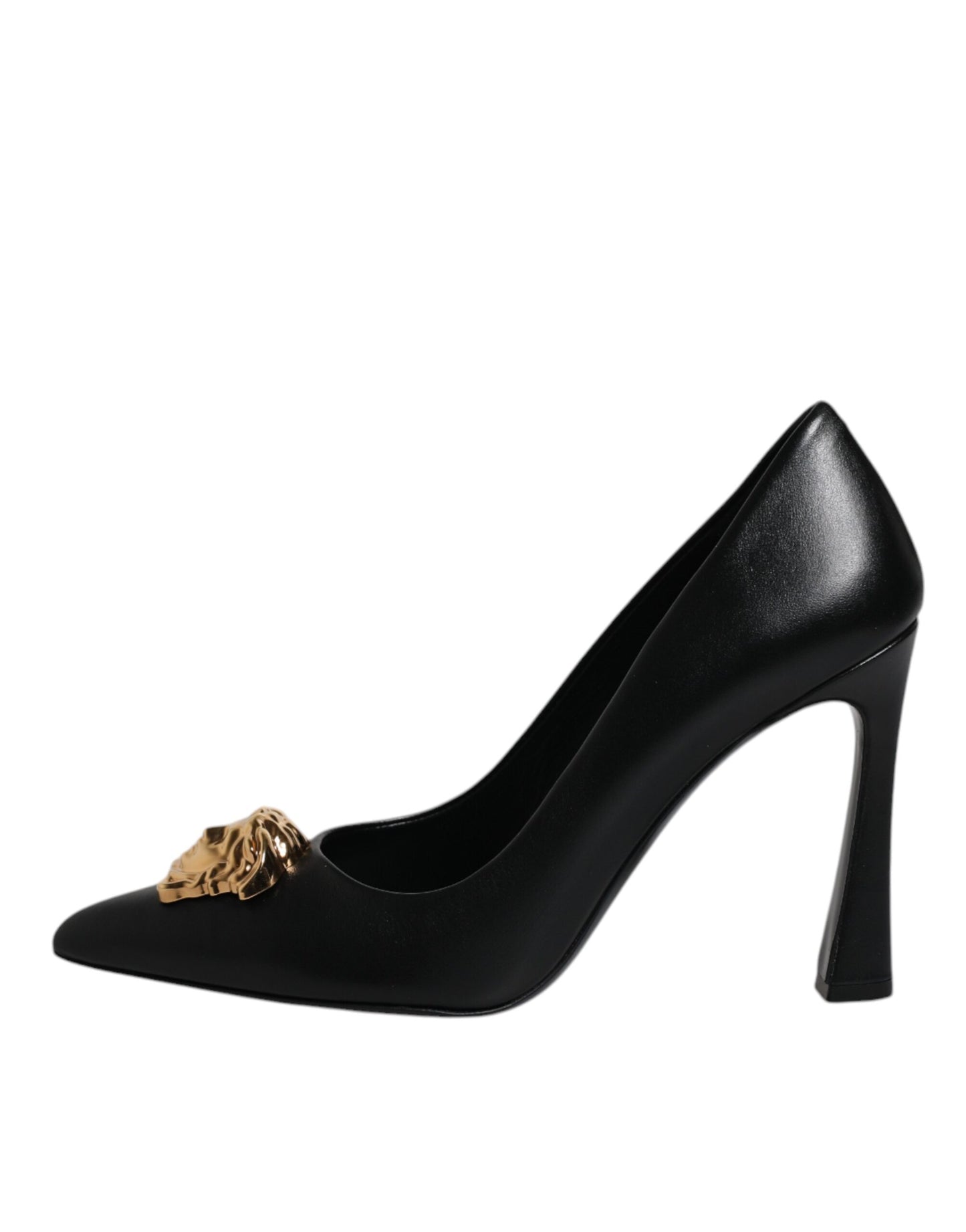 Versace Black Leather Logo Plaque High Heels Pumps Shoes - Walk-In Closet